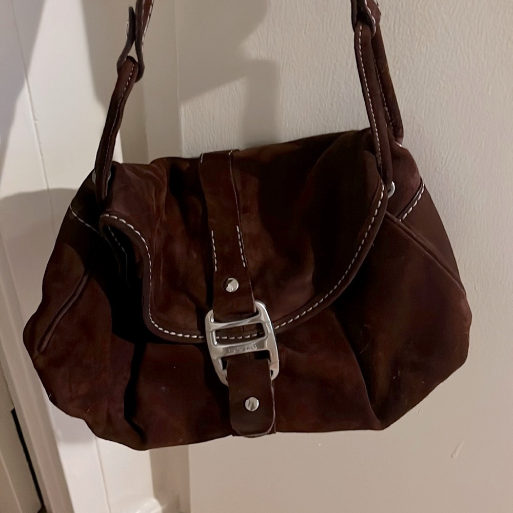 Vintage authentic Hogan wine colored suede shoulder bag.